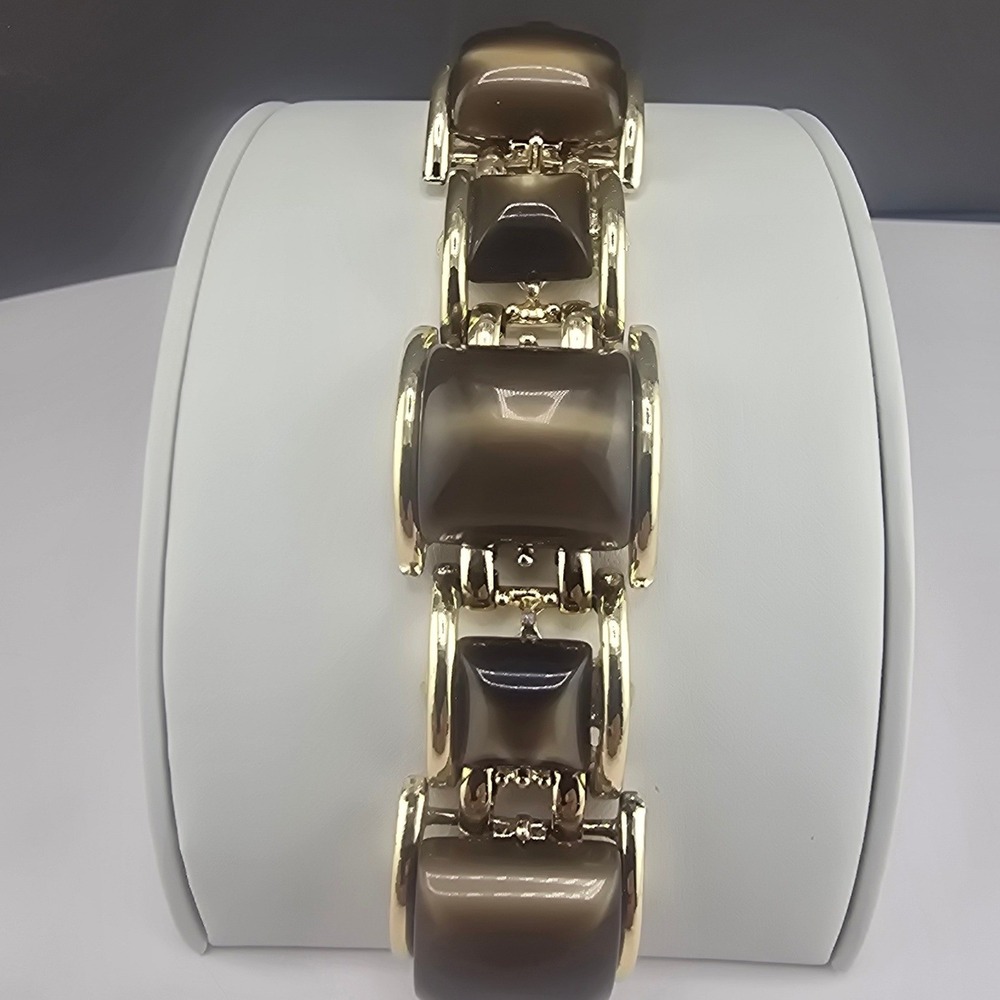 Vintage Estate Link Bracelet Chunky Thermoset Brown Fall Autumn Heavy 7.25